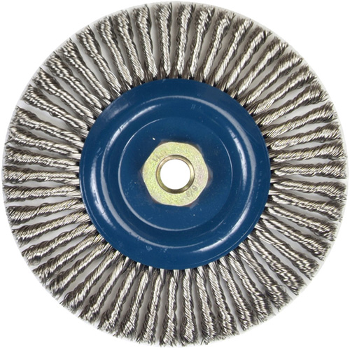 Brosse &agrave; fils nou&eacute;s pour cordons de soudure pour meuleuse angulaire, Dia. 6", Fils 0,02", Arbre 5/8"-11, Acier inoxydable Seaboard Timber Mart