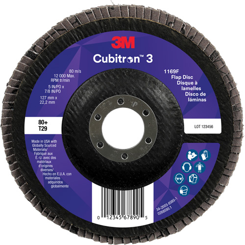 Cubitron 3 Conical  Flap Disc 1169F, 5" x 7/8", Type T29, 80+ Grit, Ceramic Seaboard Timber Mart
