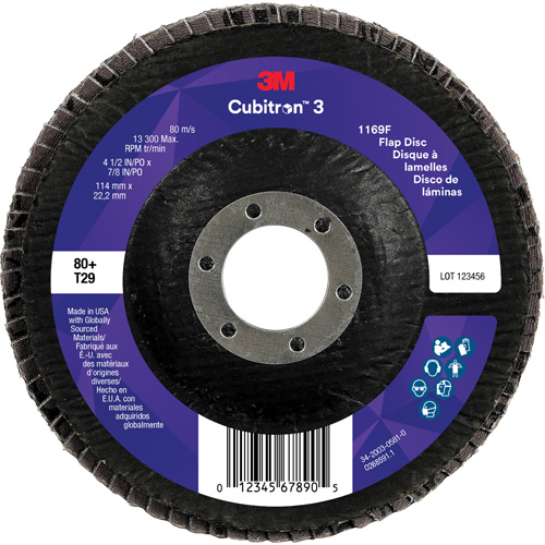 Cubitron 3 Conical  Flap Disc 1169F, 4-1/2" x 7/8", Type T29, 80+ Grit, Ceramic Seaboard Timber Mart