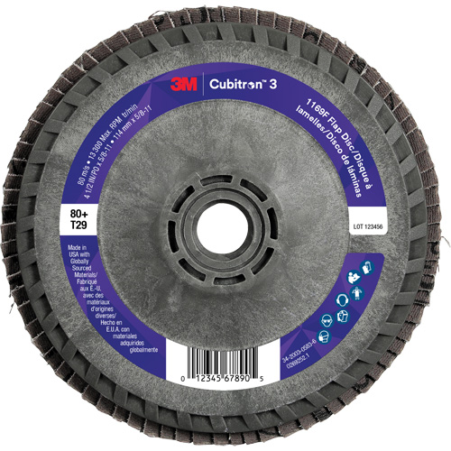 Cubitron 3 Conical  Flap Disc with Quick Change 1169F, 4-1/2" x 5/8"-11, Type T29, 80+ Grit, Ceramic Seaboard Timber Mart