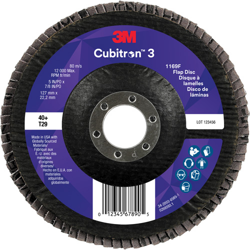 Cubitron 3 Conical  Flap Disc 1169F, 5" x 7/8", Type T29, 40+ Grit, Ceramic Seaboard Timber Mart
