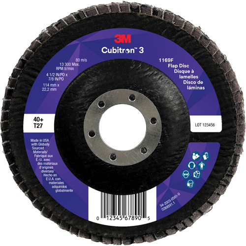 Cubitron 3 Flat Flap Disc 1169F, 4-1/2" x 7/8", Type T27, 40+ Grit, Ceramic Seaboard Timber Mart