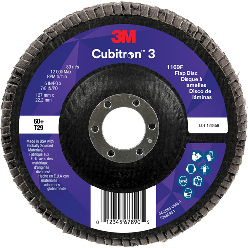 Disque &agrave; lamelles conique 1169F Cubitron 3, 5" x 7/8", Type T29, Grain 60+, C&eacute;ramique Seaboard Timber Mart