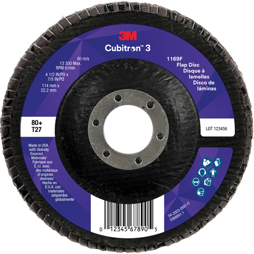 Cubitron 3 Flat Flap Disc 1169F, 4-1/2" x 7/8", Type T27, 80+ Grit, Ceramic Seaboard Timber Mart