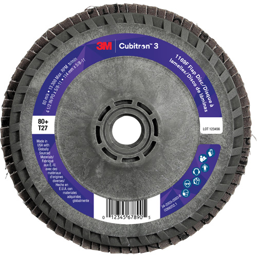 Cubitron 3 Flat Flap Disc with Quick Change 1169F, 4-1/2" x 5/8"-11, Type T27, 80+ Grit, Ceramic Seaboard Timber Mart