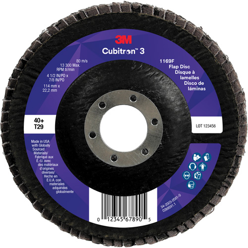 Cubitron 3 Conical  Flap Disc 1169F, 4-1/2" x 7/8", Type T29, 40+ Grit, Ceramic Seaboard Timber Mart