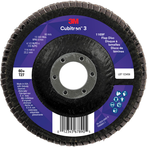 Cubitron 3 Flat Flap Disc 1169F, 4-1/2" x 7/8", Type T27, 60+ Grit, Ceramic Seaboard Timber Mart