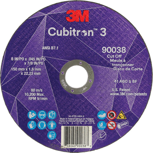 Cubitron 60+ Grit 3 Cut-Off Wheel, 6" x 0.045", 7/8" Arbor, Type T1, Ceramic, 10200 RPM Seaboard Timber Mart