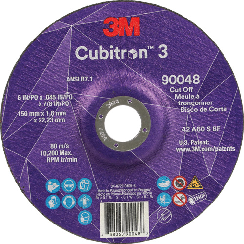Cubitron 60+ Grit 3 Cut-Off Wheel, 6" x 0.045", 7/8" Arbor, Type T27, Ceramic, 10200 RPM Seaboard Timber Mart