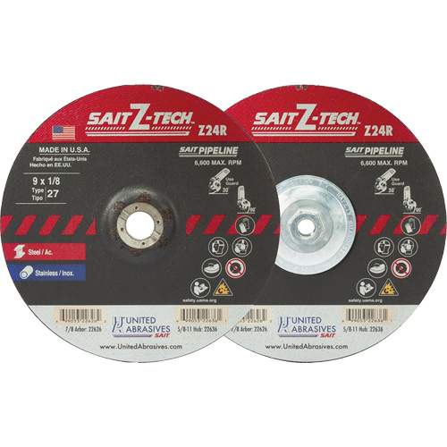 Sait Z-Tech Pipeline High Performance Wheel, 6" x 1/8", 5/8"-11 Arbor, Zirconium, Type 27 Seaboard Timber Mart