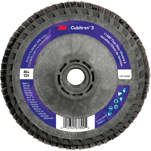 Disque &agrave; lamelles Cubitron 3 1169F, 4-1/2" x 5/8"-11, Type T27, Grain 40+, C&eacute;ramique Seaboard Timber Mart