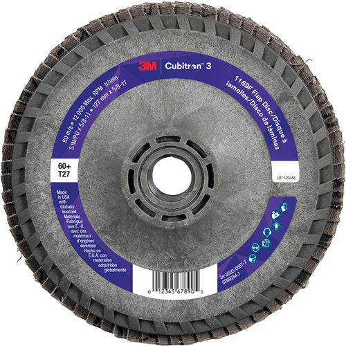 Disque &agrave; lamelles Cubitron 3 1169F, 5" x 5/8"-11, Type T27, Grain 60+, C&eacute;ramique Seaboard Timber Mart