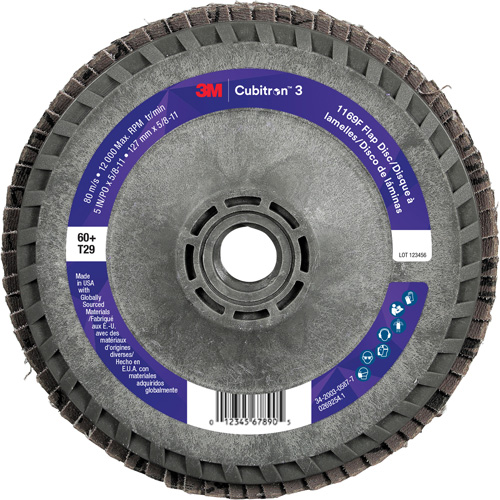 Disque &agrave; lamelles Cubitron 3 1169F, 5" x 5/8"-11, Type T29, Grain 60+, C&eacute;ramique Seaboard Timber Mart