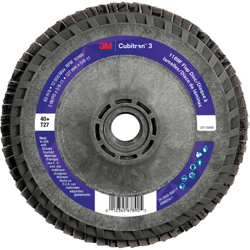 Disque &agrave; lamelles Cubitron 3 1169F, 5" x 5/8"-11, Type T27, Grain 40+, C&eacute;ramique Seaboard Timber Mart