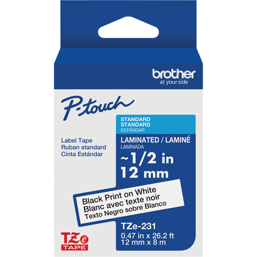 Cartouches de ruban Tze, 12 mm x 26-1/4', Noir sur blanc Seaboard Timber Mart