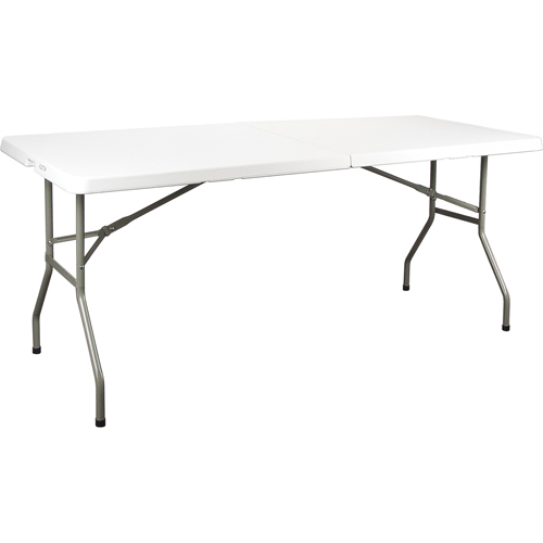 Fold-in-Half Table, Rectangular, 72" L x 30" W, Polyethylene, White Seaboard Timber Mart