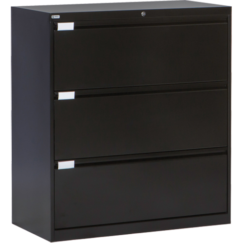 Lateral Filing Cabinet, Steel, 3 Drawers, 36" W x 18" D x 40-1/16" H, Black Seaboard Timber Mart