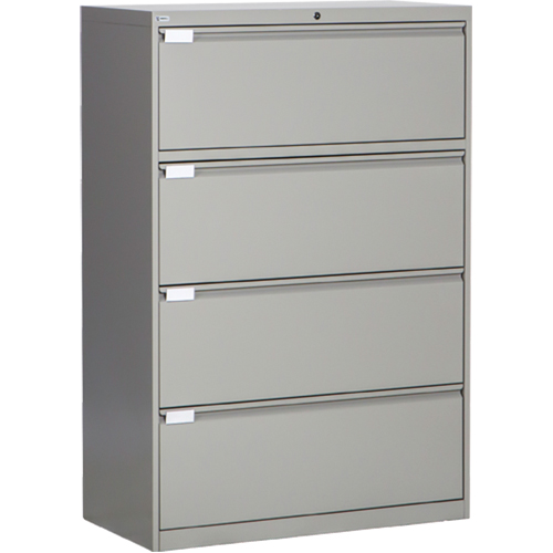 Lateral Filing Cabinet, Steel, 4 Drawers, 36" W x 18" D x 53-3/8" H, Grey Seaboard Timber Mart