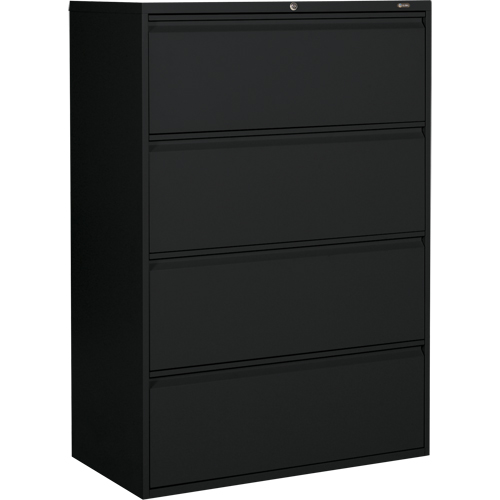 Lateral Cabinet, Steel, 4 Drawers, 36" W x 19-1/4" D x 52-6/100" H, Black Seaboard Timber Mart