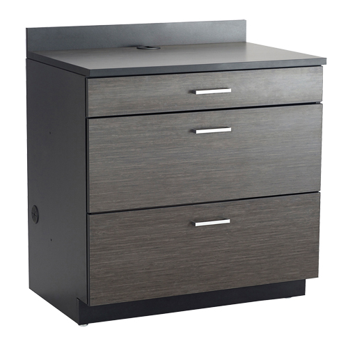 Modular Base Cabinet, 3 Drawers, 36" W x 25" D x 39" H, Asian Night/Black Seaboard Timber Mart