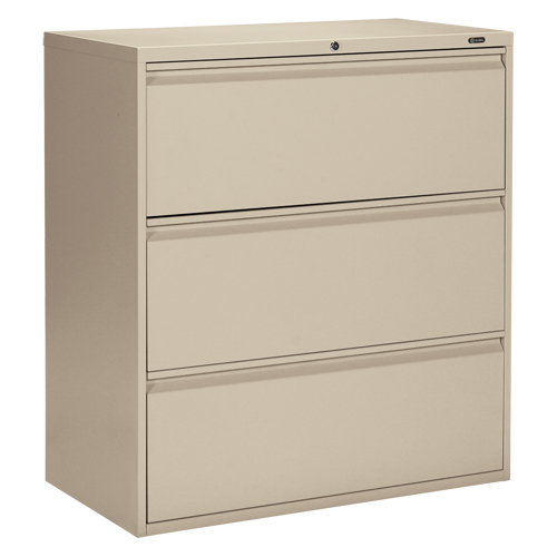 Lateral Filing Cabinet, Steel, 3 Drawers, 36" W x 19-1/4" D x 39-3/50" H, Beige Seaboard Timber Mart