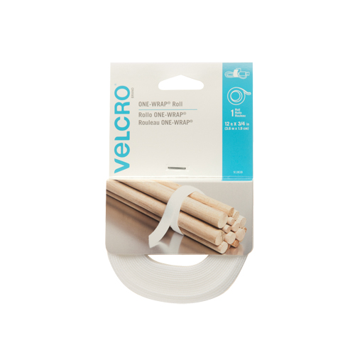 One-Wrap&reg; Fastener Tape, Hook & Loop, 12' x 3/4", Self-Grip, White Seaboard Timber Mart