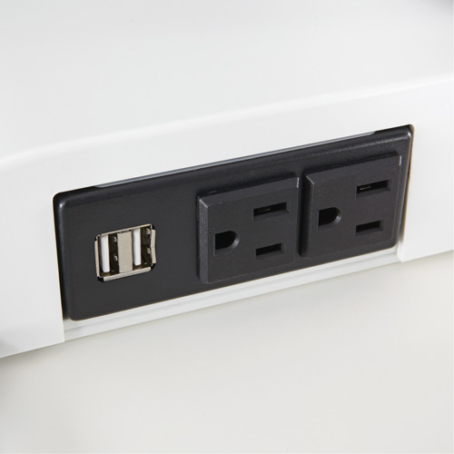 Bureau &eacute;lectrique assis/debout Soar avec bras d&eacute;cran double, Mod&egrave;le de bureau, 37-1/4" h x 27-3/4" la x 22" p, Blanc Seaboard Timber Mart