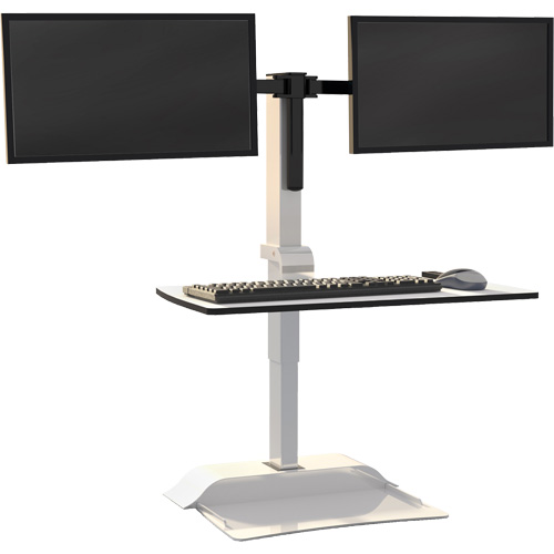 Bureau &eacute;lectrique assis/debout Soar avec bras d&eacute;cran double, Mod&egrave;le de bureau, 37-1/4" h x 27-3/4" la x 22" p, Blanc Seaboard Timber Mart