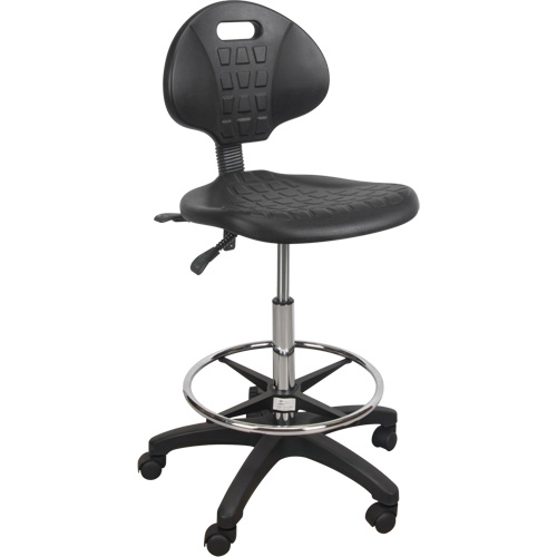 Heavy-Duty Ergonomic Stool, Mobile, Adjustable, 39" - 48", Polyurethane Seat, Black Seaboard Timber Mart