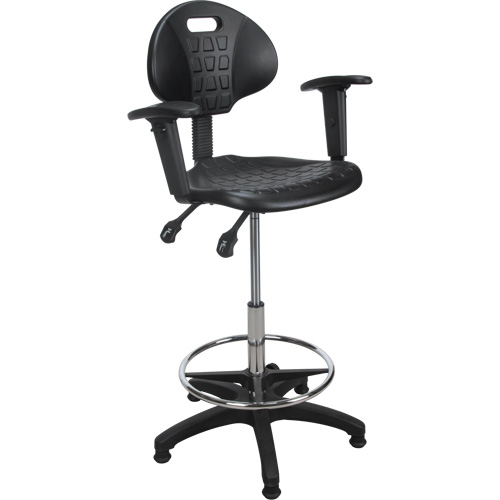 Tabouret ergonomique robuste avec accoudoirs r&eacute;glables, Stationnaire, Ajustable, 39" - 48", Polyur&eacute;thane Si&egrave;ge, Noir Seaboard Timber Mart