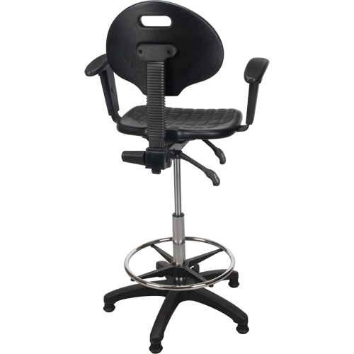 Tabouret ergonomique robuste avec accoudoirs r&eacute;glables, Stationnaire, Ajustable, 39" - 48", Polyur&eacute;thane Si&egrave;ge, Noir Seaboard Timber Mart
