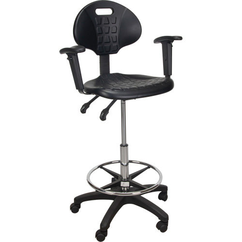 Tabouret ergonomique robuste avec accoudoirs r&eacute;glables et roulettes en nylon, Mobile, Ajustable, 39" - 48", Polyur&eacute;thane Si&egrave;ge, Noir Seaboard Timber Mart