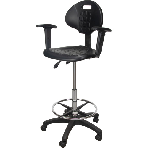Tabouret ergonomique robuste avec accoudoirs r&eacute;glables et roulettes en nylon, Mobile, Ajustable, 39" - 48", Polyur&eacute;thane Si&egrave;ge, Noir Seaboard Timber Mart
