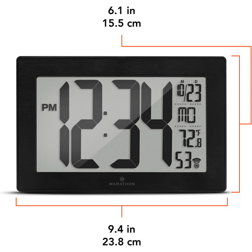 Self-Setting & Self-Adjusting Wall Clock with Stand, Digital, Battery Operated, Black Seaboard Timber Mart