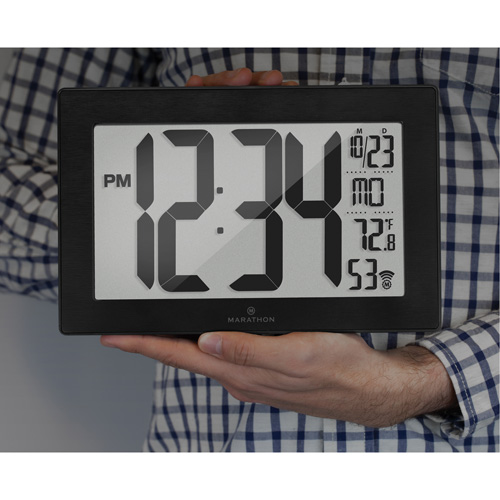 Self-Setting & Self-Adjusting Wall Clock with Stand, Digital, Battery Operated, Black Seaboard Timber Mart