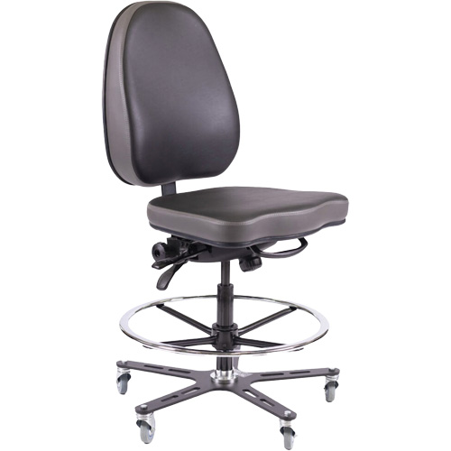 TF180 Ergonomic Industrial Chair, Mobile, Adjustable, Vinyl Seat, Black Seaboard Timber Mart