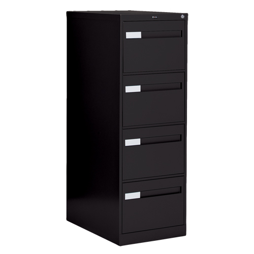 Vertical Filing Cabinet with Recessed Drawer Handles, 4 Drawers, 18.15" W x 26.56" D x 52" H, Black Seaboard Timber Mart