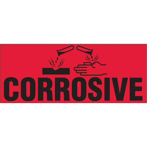 "Corrosive" Special Handling Labels, 5" L x 2" W, Black on Red Seaboard Timber Mart