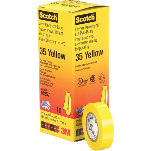 Scotch&reg; 35 Colour Coded Tape, 12.7 mm (1/2") x 6.1 m (20'), Yellow, 7 mils Seaboard Timber Mart