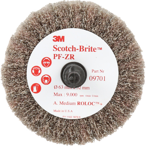 Brosse &agrave; lamelles pour labrasion et le polissage PF-ZR Roloc Scotch-Brite, Oxyde d'aluminium, Grain Moyen, 2-1/2" x 1-1/4" Seaboard Timber Mart