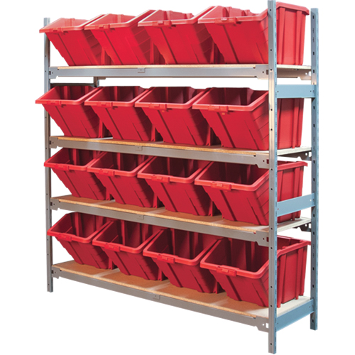 Wide Span Shelving with Jumbo Plastic Bins, Steel, Boltless, 800 lbs. Capacity, 66" W x 72" H x 18" D Seaboard Timber Mart
