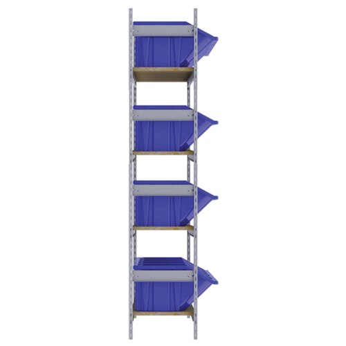 Wide Span Shelving with Jumbo Plastic Bins, Steel, Boltless, 800 lbs. Capacity, 66" W x 72" H x 18" D Seaboard Timber Mart