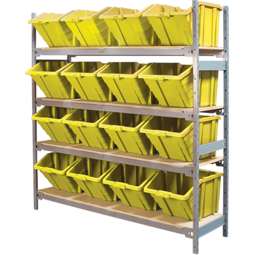 Wide Span Shelving with Jumbo Plastic Bins, Steel, Boltless, 800 lbs. Capacity, 66" W x 72" H x 18" D Seaboard Timber Mart