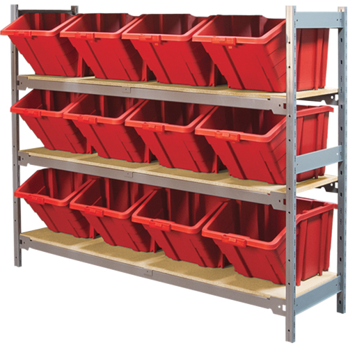 Wide Span Shelving with Jumbo Plastic Bins, Steel, Boltless, 800 lbs. Capacity, 66" W x 60" H x 18" D Seaboard Timber Mart