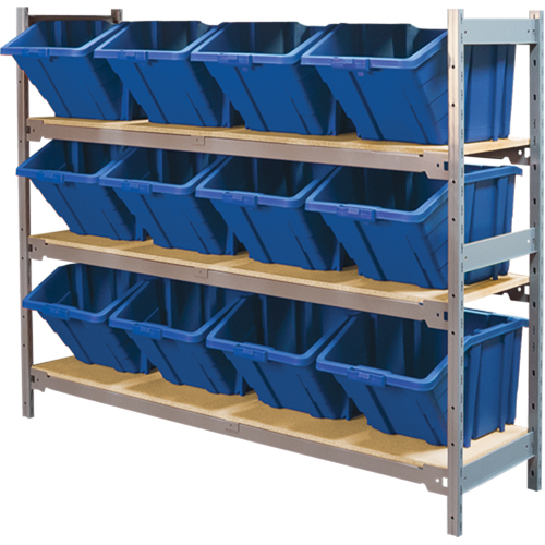 Wide Span Shelving with Jumbo Plastic Bins, Steel, Boltless, 800 lbs. Capacity, 66" W x 60" H x 18" D Seaboard Timber Mart