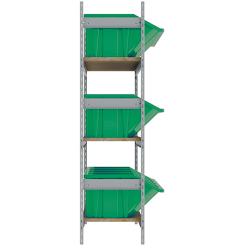 Wide Span Shelving with Jumbo Plastic Bins, Steel, Boltless, 800 lbs. Capacity, 66" W x 60" H x 18" D Seaboard Timber Mart