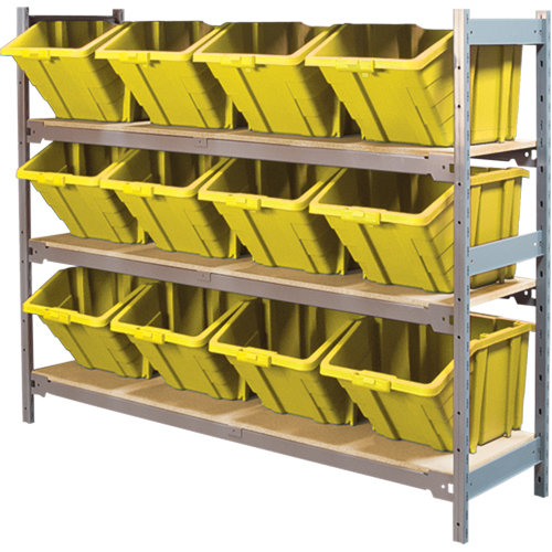 Wide Span Shelving with Jumbo Plastic Bins, Steel, Boltless, 800 lbs. Capacity, 66" W x 60" H x 18" D Seaboard Timber Mart