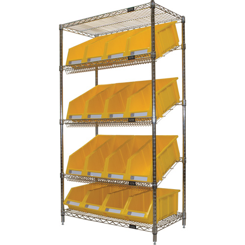 Slanted Wire Shelf with Bins, 5 Tiers, 36" W x 63" H x 18" D Seaboard Timber Mart