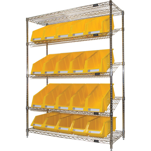 &eacute;tag&egrave;re en treillis m&eacute;tallique &agrave; tablettes inclin&eacute;es avec bacs, Tiers 5, 48" la x 63" h x 18" p Seaboard Timber Mart