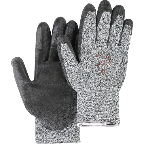 Salt & Pepper Knit Gloves With Black Palm Coating, Size Small/7, Polyurethane Coated, HPPE Shell, ANSI/ISEA 105 Level 2 Seaboard Timber Mart